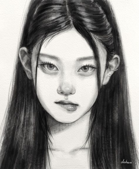 Semi Realism Art, Memories Last Forever, Human Sketch, Black And White Portrait, Cute Sketches, Digital Art Beginner, White Portrait, Beauty Art Drawings, Kpop Drawings