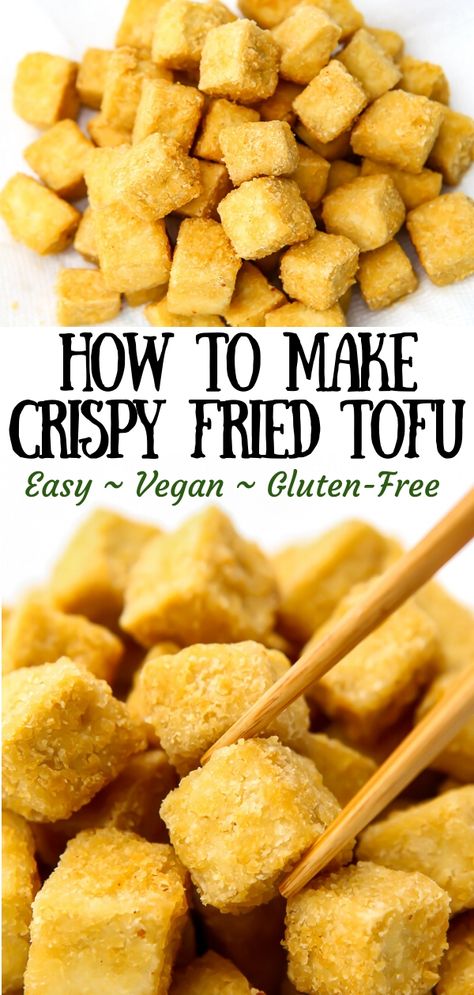 A simple and easy way to make the most delicious crispy fried tofu in minutes with just a few simple ingredients!  Learn how to make the best tofu ever with this easy deep fried or pan fried recipe. #thehiddenveggies Fried Tofu Recipes Easy, Japanese Fried Tofu, Deep Fried Tofu Recipes, Fried Tofu Crispy, Pan Fried Tofu Recipes, Crispy Fried Tofu Recipe, Tofu Recipes Pan Fried, Deep Fried Tofu Crispy, Easy Pan Fried Tofu