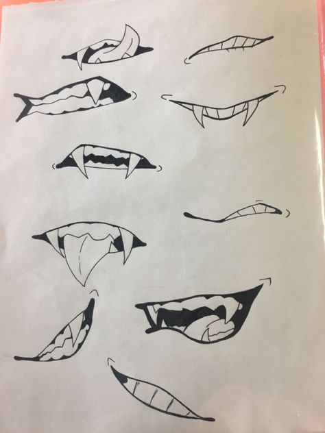 Fang Smile Drawing, Mouth Drooling Drawing, Evil Smile Drawing Reference, Mouth Drawing Reference Fangs, Mouth Drawings, Teeth Drawing, Smile Drawing, Snake Drawing, Drawing Face Expressions