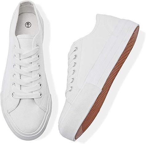 Amazon.com | Women's White Platform Sneakers Black Platform Tennis Shoes Casual Lace up Fashion Sneakers Canvas Walking Flat Shoes | Fashion Sneakers Tennis Shoes Casual, Platform Tennis Shoes, High Platform Shoes, Platform Tennis, White Platform Sneakers, Women Platform Sneakers, White Tennis Shoes, Leopard Sneakers, Fashion Shoes Flats