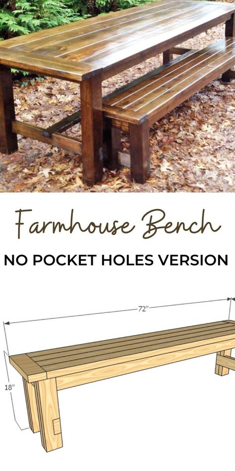 Farmhouse Bench Plans, Kit Table, Cabin Table, Wood Benches, Farmhouse Table With Bench, Farmhouse Table Plans, Pocket Holes, Diy Dining Room Table, Kitchen Table Bench