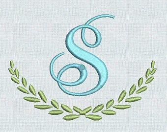 Ambrodary Design, Monogram Embroidery Letters Pattern, Embroidered Letters Alphabet Monograms, Tracing Pictures, Vine Monogram Font, Laurel Wreath Embroidery, Hand Embroidery Letters, Machine Embroidery Monogram Frames, Leaf Frame