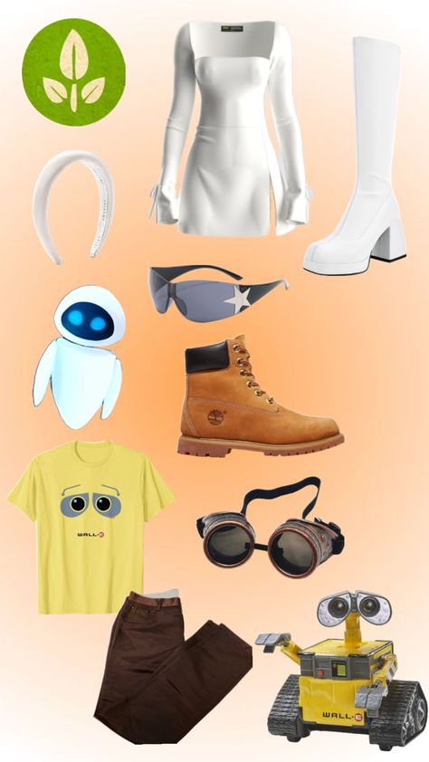 Wall E and Eve couples costume Walle And Eva Cosplay, Cosmo Wanda And Timmy Costume, Eve Walle Costume, Costumes With Jeans, Wall E And Eve Costume, Walle Costume, Partner Costume, Wall E Costume, Partner Costumes