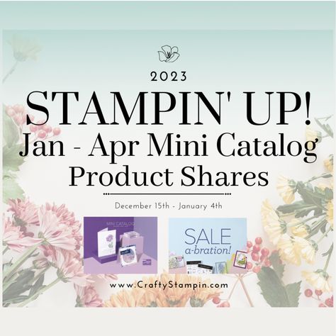 Stampin’ Up! Product Shares I’m offering Stampin’ Up! Product Shares for the new 2023 January – April Mini Catalog. I have three product shares available, Designer Series Paper, Ribbon, and Embellishments or you can get them all in the MEGA share.    The Designer Series Paper, Ribbons, and Embellishments are listed by name and can... Read More The post 2023 Stampin Up January – April Mini Catalog Product Shares appeared first on Crafty Stampin'. Stampin Up Holiday Mini Catalog 2023-2024, Stampin Up Mini Catalog 2024, Free Stamps, Free Catalogs, Paper Ribbon, Designer Series Paper, New 2023, Project Inspiration, Holiday Catalog