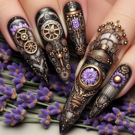 Steam Punk Nails, Steampunk Nail Art, Steampunk Nails Designs, Steampunk Nails, Mail Designs, Rainbow Nail, Art Steampunk, Punk Nails, Hair Shows