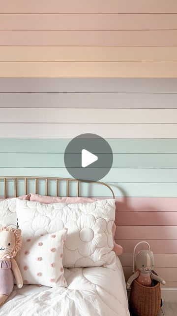 20K views · 2.2K likes | Stephanie Hanna on Instagram: "DIY Rainbow Shiplap Wall. All Maven’s idea. She’s the boss I’m just the worker 🤣 Anyone else have a child that definitely knows what she wants!? 🙋🏼‍♀️ Inspo: @athomewithashley  @benjaminmoore Paint colors starting from the top: Orange Sorbet Fresh Air Hampshire Rocks Violet Pearl Palladium Blue Palladium Blue 50% Georgia Pink Fairest Pink Candle White . . . . #benjaminmoorespotlight #benjaminmoore #rainbow #rainbowwall #rainbow #shiplap #shiplapaccentwall #shiplapwall #bhghome #diyhomedecor #diy #powerofpaint #bhgstylemaker #bhgstyle" Shiplap Rainbow Wall, Shiplap Girls Bedroom, Pink Shiplap Wall, Shiplap Bedroom, Palladium Blue, Shiplap Wall Diy, Pink Candle, Orange Sorbet, Shiplap Accent Wall