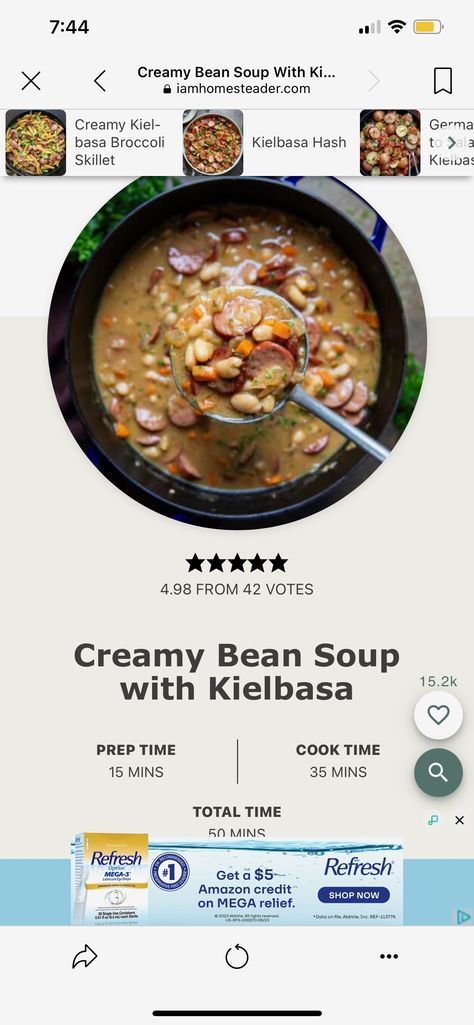 Creamy Bean Soup, Soup With Kielbasa, Navy Bean Recipes, Northern Beans, Potato Hash, Savory Soups, White Bean Soup, Andouille Sausage, Kielbasa