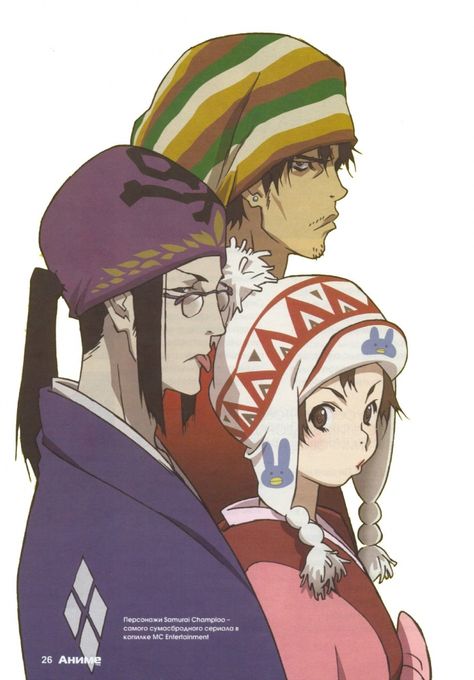 Tags: Samurai Champloo, Mugen (Samurai Champloo), Kasumi Fuu, Jin (Samurai Champloo), Official Art, Nakazawa Kazuto Samurai Champloo, An Anime, Hats, Anime