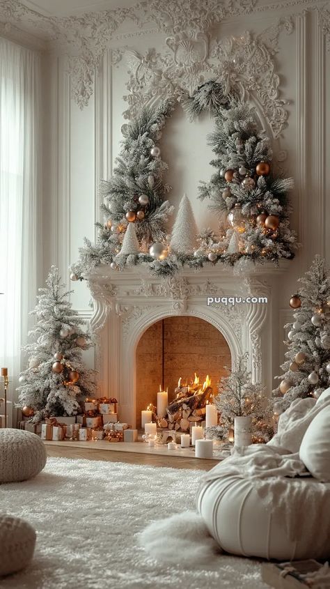 Christmas Fireplace Decor Ideas, Cozy Christmas Fireplace, Christmas Hosting, Fireplace Decor Ideas, Christmas Fireplace Mantels, Xmas Fireplace, Candle Arrangements, Cozy Christmas Decor, Christmas Fireplace Decor