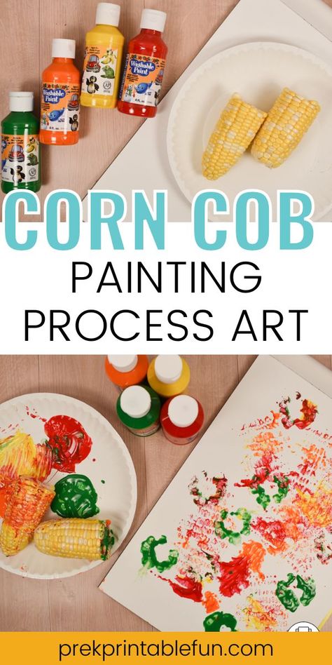 Painting With Corn On The Cob, Corn Science Preschool, Corn Cob Painting, Corn Lesson Plans For Toddlers, Corn Art For Toddlers, Corn Painting Preschool, Corn Activities For Toddlers, Corn Crafts For Toddlers, Corn Activity