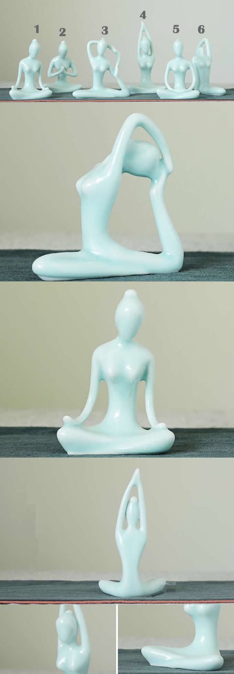 6 Yoga Poses Figurine Sculpture is Perfect gift for the yoga lover. Yoga Ceramics, Yoga Figurines, Yoga Statue, Yoga Dolls, Mickey Bebe, Ceramica Ideas, Home Yoga Room, Yoga Light, Yoga Tree