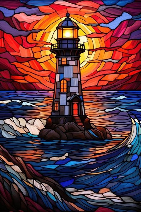 Lighthouse Night, Artist Sketching, Stained Glass Painting, Stain Glass Window Art, Glass Painting Patterns, Stained Glass Quilt, Stained Glass Patterns Free, �زجاج ملون, Glass Window Art