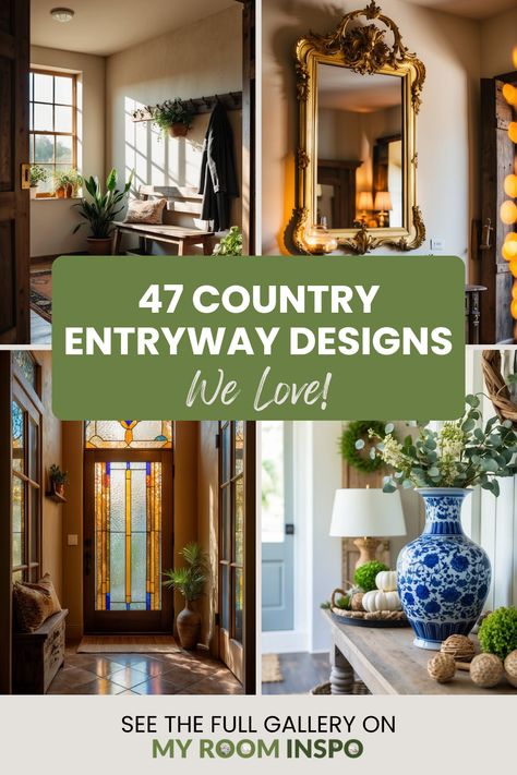 Explore 47 cozy country entryway designs featuring charming rustic decor and inviting aesthetics. This pin includes 4 images showcasing warm and welcoming entryways for every home style. Foyer Ideas Entryway Traditional, Center Hall Colonial Entryway, Interior Front Door Decor, Foyer Ideas Entryway Farmhouse, Long Foyer Ideas Entryway, Country Entryway Ideas, Unique Entryway Ideas, Hallway Entrance Decor, French Country Entryway Ideas