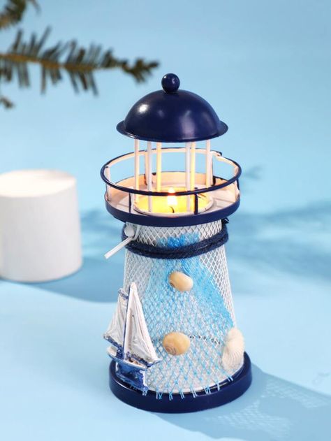 Lighthouse Candle Holder, Ocean Theme Party, Candle Stick Decor, Shell Crafts Diy, Beach Theme Decor, Beach Diy, Pet Rocks, Candle Shapes, Shell Crafts