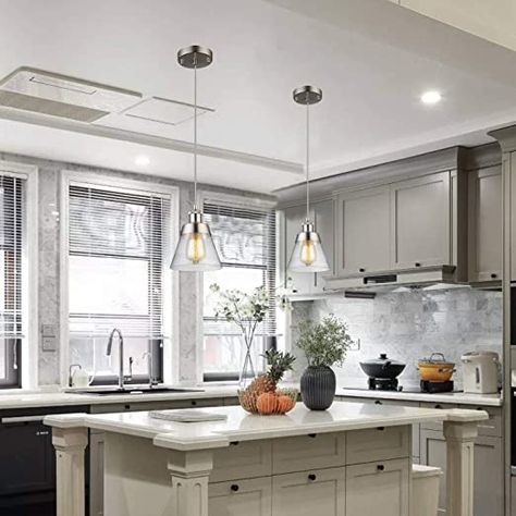 Rustic Kitchen Island Lighting, Industrial Lofts, Kitchen Island Lighting Modern, Modern Glass Pendant Light, Farmhouse Kitchens, Island Pendant Lights, Kitchen Island Pendants, Kitchen Pendants, Hanging Light Fixtures