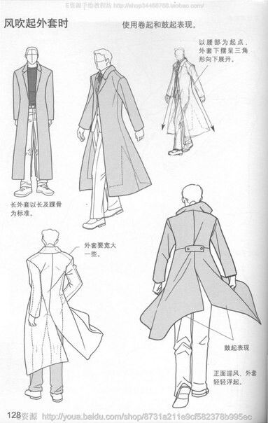 Guy In Sweater Drawing, Flowing Jacket Reference Drawing, Anime Slash Effect, Long Jacket Reference Drawing, Man In Robes Drawing, Third Person Perspective, Male Body Poses Drawing Reference With Clothes, Coat Folds Reference, Drawing Trench Coat