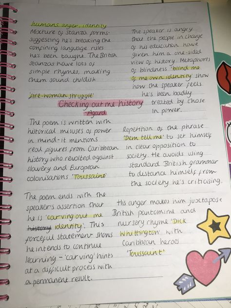 GCSE English Lit checking out me history poem Checking Out Me History Poem Analysis, Checking Out Me History Annotations, Revision Cards Ideas, Revision Notes Gcse, History Revision Notes, Checking Out Me History, History Gcse, Poetry Revision, English Literature Poems