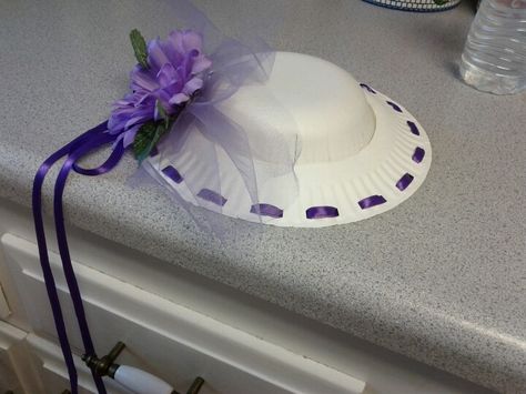 Tea hat made with paper plate and bowl Diy Tea Party Hats, Paper Plate Hats, Diy Tea Party, Tea Hat, Kids Tea Party, Crazy Hat Day, Tea Hats, Hat Art, Girl Scout Crafts