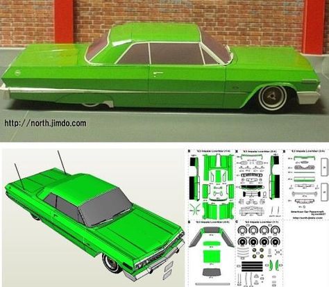 Paper Models House, Impala Lowrider, Car Papercraft, Paper Model Car, Free Paper Models, Paper Car, Papel Craft, Seni Origami, Paper Ornaments