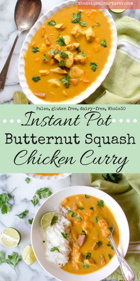 ~ This was fairly good for how easy it was, but was lacking some flavor in my opinion. I did use sweet potato puree instead of butternut squash because that's what I had so I would be curious to see how it was with butternut squash. Robert liked it more than I did. Butternut Chicken, Butternut Squash Chicken, Instant Pot Butternut Squash, Squash Curry, Butternut Squash Curry, Chicken And Butternut Squash, Perfect Dinner, Paleo Dinner, Healthy Family