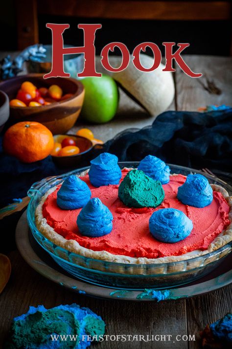 A recipe for imagination pie from the Neverfood served in Hook, starring Robin Williams and Julia Roberts.  This is a coconut cream pie topped with vibrantly colored cream like we saw in the movie. #Hook #PeterPan #Pie #Recipe Feast Of Starlight, Movie Night Dinner, Disney Inspired Food, Movie Night Food, Disney Dinner, Banoffee Pie, Dinner And A Movie, Night Food, Tv Food