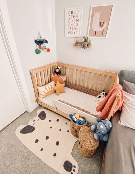 Small Space Toddler Bed, Bedside Toddler Bed, Bed For One Year Old, Toddler Bed In Master Room, Kids Bed In Parents Room, Toddler Bed In Parents Room, Shared Room With Toddler Parents, Small Toddler Bedroom, Ikea Crib