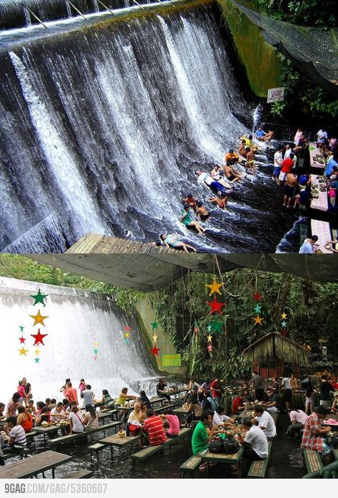 Awesome restaurant! Waterfall Restaurant, Philippine Holidays, Bawah Air, Philippines Travel, Vacation Places, Beautiful Places To Travel, Magical Places, Oh The Places Youll Go, Travel Bucket