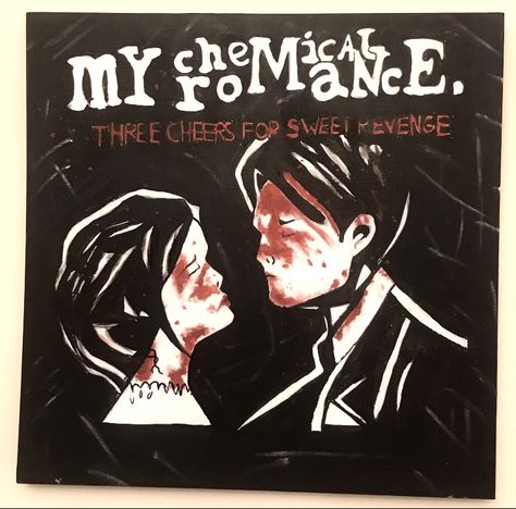 my chemical romance album cover painting fanart My Chemical Romance Album Cover, Romance Album Cover, Revenge Album Cover, My Chemical Romance Albums, Romance Painting, Three Cheers For Sweet Revenge, Cover Painting, Sweet Revenge, My Chemical