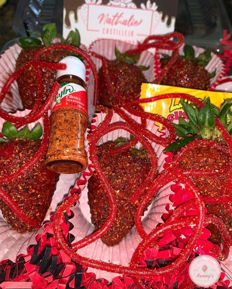 Mexican Candy Strawberries, Mexican Chamoy Treats, Chamoy And Tajin Fruit, Chamoy Tajin Candy, Mexican Candy With Chamoy And Tajin, Treat Maker, Spicy Candy, Mexican Treats, Strawberry Treats