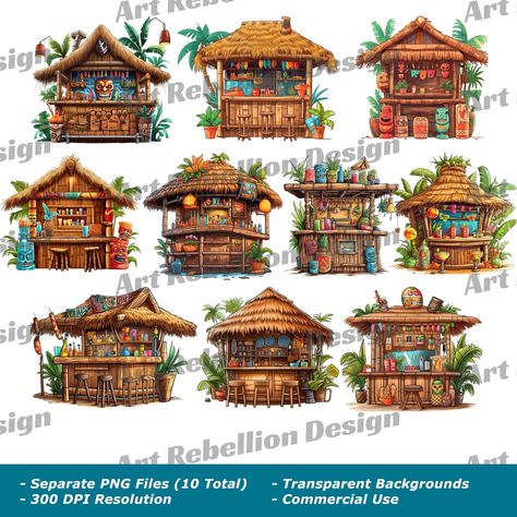 Tiki Bar Illustration, Bar Clip Art, Tropical Resort Design, Bar Clipart, Outdoor Tiki Bar, Tiki Man, Tropical Island Beach, Tiki Bar Decor, Island Bar