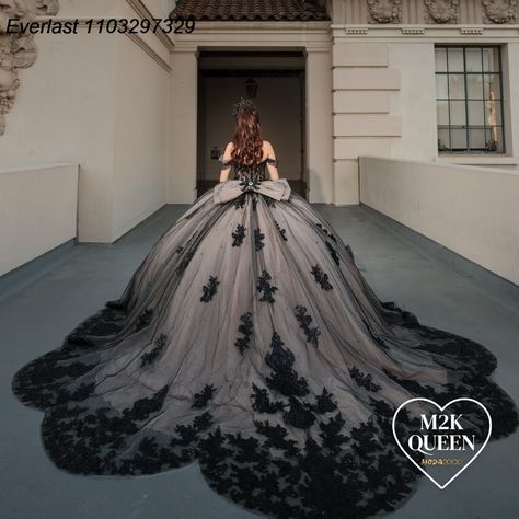 EVLAST Princess Black Quinceanera Dress Ball Gown Lace Applique Beading Bow Mexican Corset Sweet 16 Mexican Corset, Black Quinceanera Dress, Black Quinceanera, Black Quinceanera Dresses, Quince Dress, Dress Book, Dress Ball Gown, Quinceanera Dress, Long Train