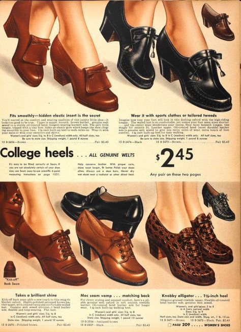 1940s Winter Fashion, 40s Mode, 1940s Shoes, 1940s Women, Fashion 1940s, 40s Fashion, Style Inspiration Winter, Retro Shoes, Vintage Winter