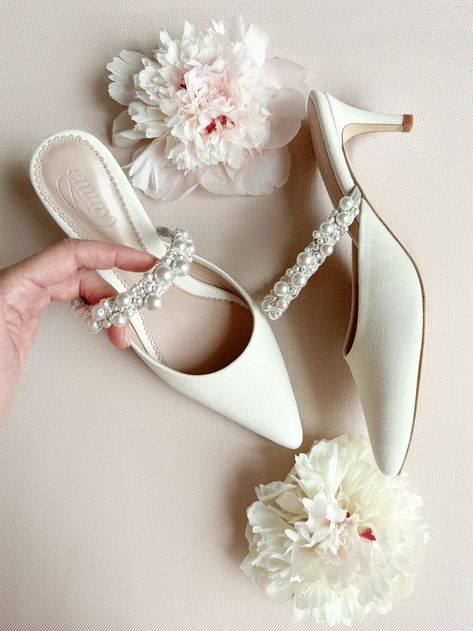 Buy Honor Pearl Low Heel Bridal Shoe - Emmy London Wedding Kitten Heels Bridal, Wedding Kitten Heels, Blue Bridal Shoes, Kitten Heel Wedding Shoes, Bridal Shoes Low Heel, Ivory Bridal Shoes, Pink Wedding Shoes, Low Heel Flats, London Logo