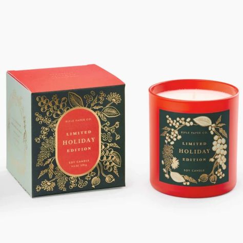 Limited Glass Holiday 9.5oz Candle by Rifle Paper Co. - Freshie & Zero Studio Shop Holiday Candle, Candle Base, Balsam Fir, Holiday Candles, Home Candles, Soy Wax Candle, Glass Vessel, Stone Decor, Painted Glass