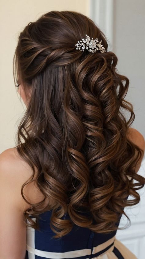 Discover stunning curly bridesmaid hairstyles for every type of hair length and texture From long and soft to short and simple Hollywood-inspired glamorous looks to effortless messy loose braids find your perfect wedding hairdo with these gorgeous half-up and medium-length styles Elevate your bridal style with these beautiful half-up hairstyles that are ideal for any wedding occasion Wedding Hairstyles With Bow, Romantic Wedding Hair Down, Elegant Hairstyles For Wedding Guest, Hairstyles For Damas, Medium Length Hair Styles Wedding, Summer Wedding Hairstyles The Bride, Bridal Hair Brown, Half Up Half Down Wedding Hair Bridesmaid, Brown Wedding Hairstyles