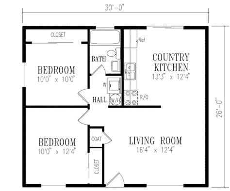 Plan #1-114 - Houseplans.com Small 2bedroom 2 Bathroom House Plans, 780 Sq Ft House Plans, 720 Sq Ft House Floor Plans 2 Bedroom, 2 Bedrooms 1 Bathroom Floor Plan, 700-800 Sq Ft House Plans, 1280 Sq Ft House Plans, 26x32 House Plans, 40x24 House Plans, 2 Bd 1 Bath Floor Plan