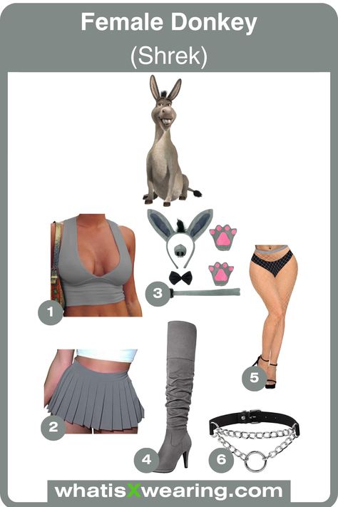 Click the link for our sexy female Donkey costume guide from Shrek. This is a fun and easy outfit to make that is just perfect for a more unusual Halloween cosplay idea. Shrek Costume Diy, Donkey From Shrek, Shrek Halloween, Donkey Costume, Shrek Costume, Cosplay Idea, Costume Guide, Easy Costume, Womens Cosplay