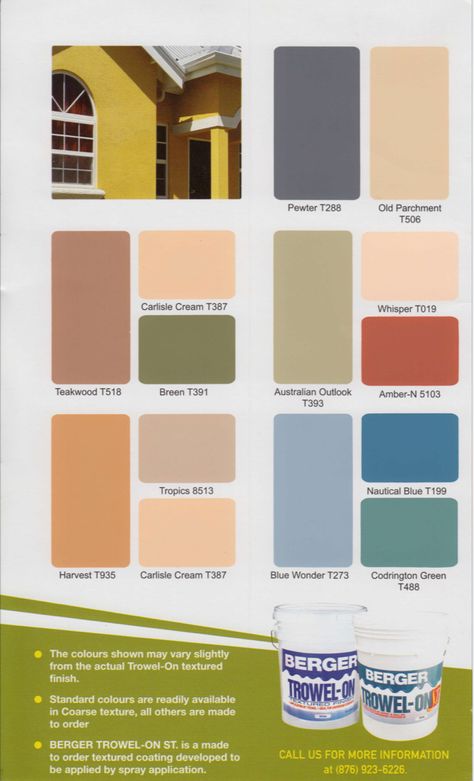 BERGER TROWEL – ON – Paint Plus Berger Paints, Jamaica Colors, Paint Color Chart, Lotus Pond, Exterior Paint Colors For House, Color Palate, House Paint Exterior, Exterior Paint Colors, Exterior Colors