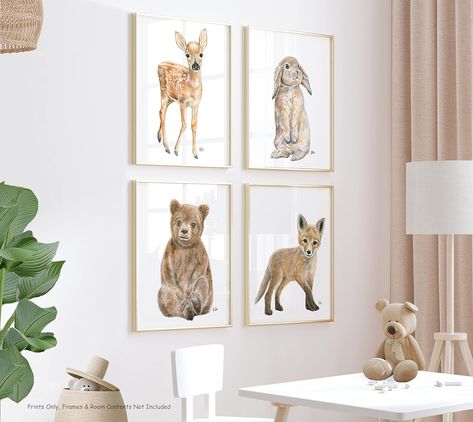 Encourage artistic expression with Kids Art Wall Baby Animal Nursery, Woodland Animal Nursery, Playroom Art, Woodland Animal Prints, Forest Nursery, Original Watercolor Art, Nursery Animal Prints, Woodland Nursery Decor, Woodland Animal