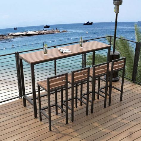 Outside Bar Table Ideas, High Top Patio Table Outdoor, Outdoor High Top Table And Chairs, Outdoor Bar Table And Stools, Outdoor Counter Height Table, Outdoor High Top Table, High Top Outdoor Dining Set, High Bar Table Outdoor, Outdoor Bar Table High Tops Patio