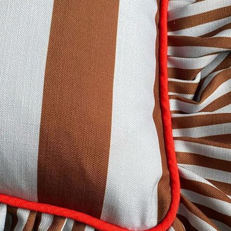 𝐒𝐓𝐔𝐃𝐈𝐎 𝐒𝐏𝐀𝐑𝐊𝐒 on Instagram: "From concept to creation: one of three colourways from upcoming @damsonmadder x @studiosparks cushion drop. Really love the pop of red piping on this one 🍎 and that we chose skinny stripes for the frills and chunkier ones for the body. Bespoke stripes by @coloursofarley. Landing 21.09" Pop Of Red, Orange Fabric, Original Watercolor Painting, The Body, Original Watercolors, No Frills, Watercolor Painting, Piping, Watercolor Paintings