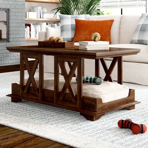 Coffee Table Dog Bed Dog Coffee Table, Coffee Table Dog Bed, Table Dog Bed, Wood Dog Bed, Traditional Design Living Room, Downstairs Bedroom, Furniture Flips, Cool Dog Beds, Dog Ideas