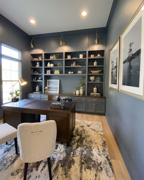 Womens Executive Office, Mens Office Built Ins, Home Office Space Design Masculine, Office With Tall Ceilings, Home Office Ideas 2023, Cherry Desk Office Decor, Executive Home Office Design, Book Case Decor Ideas Office, Home Office Ideas For Women Modern