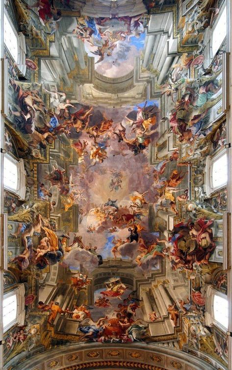 Christian Culture on Twitter: "Inside Saint Ignatius Church in Rome.… " St Ignatius Of Loyola, Art Baroque, St Ignatius, Baroque Art, Sistine Chapel, A4 Poster, Painted Ceiling, True Art, Architecture Old