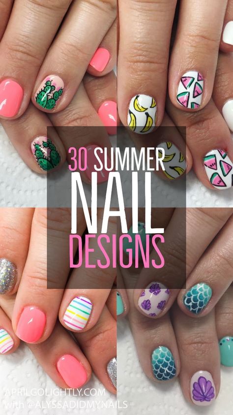 30 Nails Designs for Summer Summer Vacay Nails, 30 Nails, Nail Art For Kids, Fruit Nail Art, Fun Summer Nails, Watermelon Nails, Summer Nail Designs, Bright Summer Nails, Painted Nails