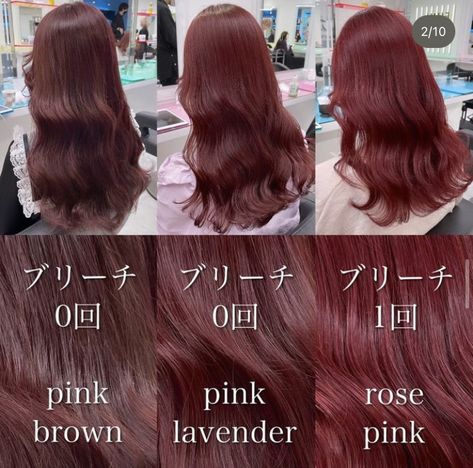 Cherry Pink Brown Hair, Brown Hair With Pink Undertones, Red Pink Brown Hair, Rose Pink Brown Hair, Rose Brown Hair Color Dark, Rose Tea Brown Hair Color, Pink Violet Hair Color, Cherry Pink Hair Color, Chocolate Pink Hair