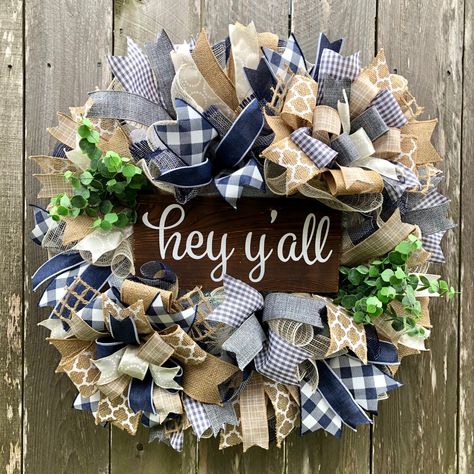 Everyday Deco Mesh Wreaths, All Year Round Wreaths Front Doors, Mesh Ribbon Wreaths Bbcrafts, All Year Round Wreaths Welcome, Hey Yall Wreath, Welcome Wreaths For Front Door, Everyday Wreaths For Front Door, Farmhouse Wreath Diy, Wreaths 8” From Hobby Lobby