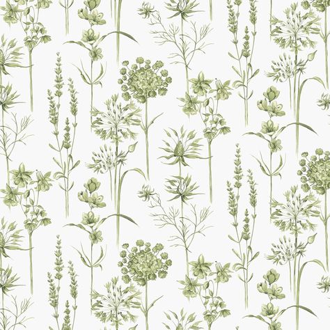 Wildflowers Wallpaper, Green Floral Wallpaper, Jungle Decor, A Street Prints, Background Simple, Quality Wallpaper, Green Nursery, Green Colour Palette, Botanical Wallpaper