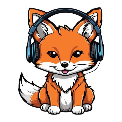 Animals Wearing Headphones, Fox And Horse Drawing, Raccoon With Headphones, Fox With Headphones, Fox Drinking Coffee, Brown Horse, Fox, Horses