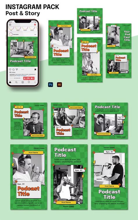 Podcast Instagram Post & Story Templates AI, PSD Podcast Instagram Post, Podcast Instagram, Design Podcast, Social Media Pack, Care Logo, Instagram Feed Inspiration, Story Templates, Instagram Feed Ideas, Instagram Design